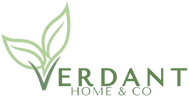 Logo of Verdant Home & Co with green leaves on a transparent background